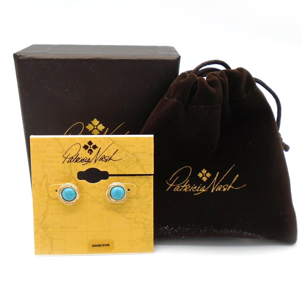NWT ~ BEAUTIFUL PATRICIA NASH TURQUOISE HOWLITE and EGYPTIAN GOLD STUD EARRINGS